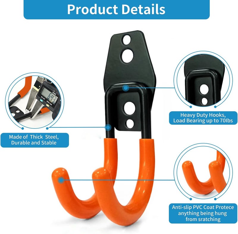 GeeWatom 2 Pack Garage Storage Utility Hooks，Garage Garden Tool Organizer，Steel Wall Mount Hooks, Garden Small U Hooks (Type O-Orange) - Image 3