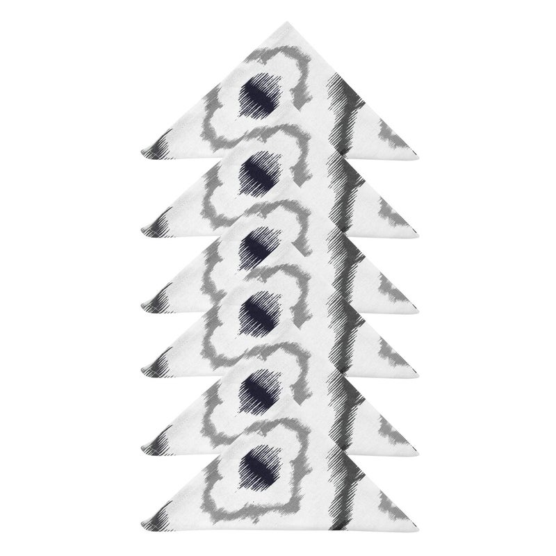 Dekor World Cotton Grey Ikat Printed and Solid Napkin Set (Pack of 12) - Image 2