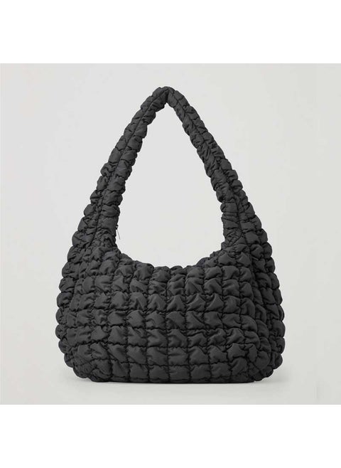 COS Cloud Pattern Large Capacity Dumpling Shape Tote Bag New Summer 2024 Niche Design Foldable Down Pleated Handbag Black