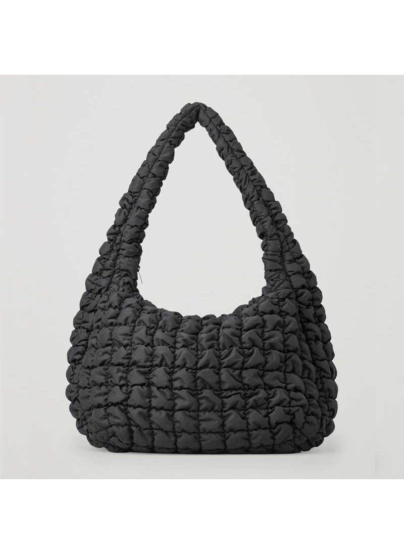 COS Cloud Pattern Large Capacity Dumpling Shape Tote Bag New Summer 2024 Niche Design Foldable Down Pleated Handbag Black