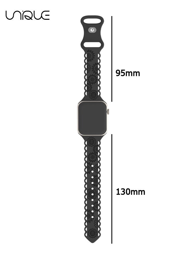 يونيك أحزمة محفورة متوافقة مع سوار ساعة أبل 42 مم 44 مم 45 مم 49 مم للنساء ، حزام رياضي ناعم من السيليكون سوار معصمه جميل لسلسلة نطاقات iWatch 9/8/7/6/5/4/3/2/1 / SE (أسود) - Image 2
