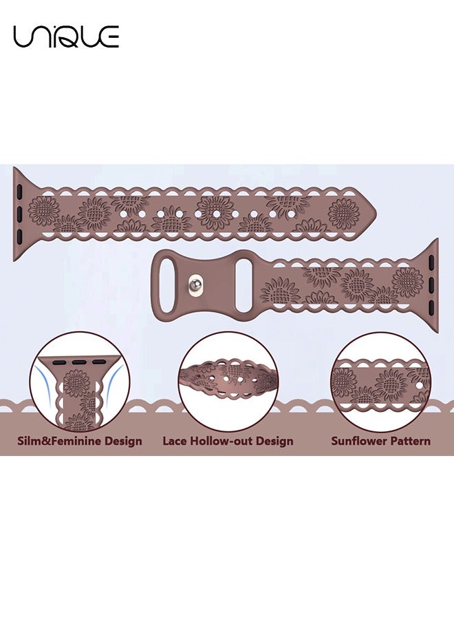 يونيك أحزمة محفورة متوافقة مع سوار ساعة أبل 42 مم 44 مم 45 مم 49 مم للنساء ، حزام رياضي ناعم من السيليكون سوار معصمه جميل لسلسلة نطاقات iWatch 9/8/7/6/5/4/3/2/1 / SE (أسود) - Image 3