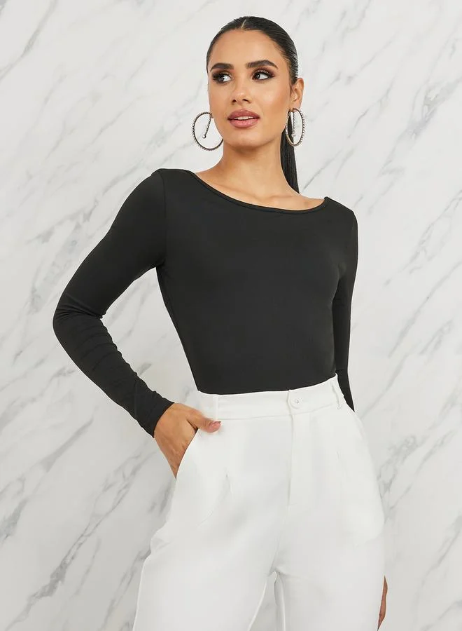 Styli Faux Rhinestone Detail Open Back Bodysuit