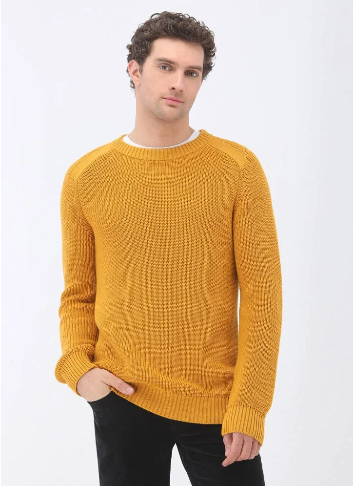 Kip Yellow Crew Neck Cotton Blend Knitwear