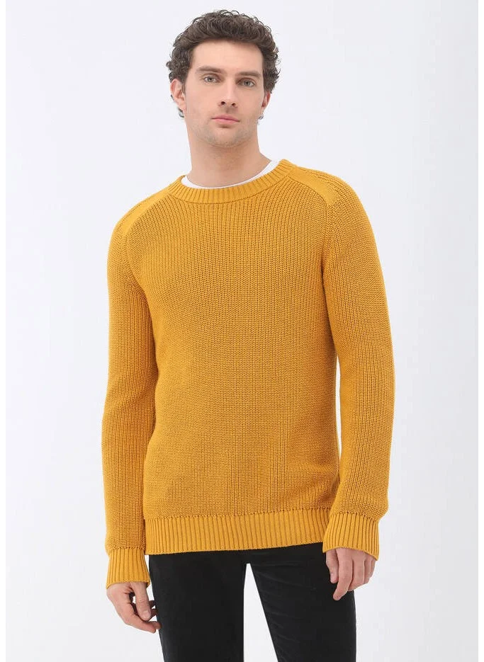 Kip Yellow Crew Neck Cotton Blend Knitwear
