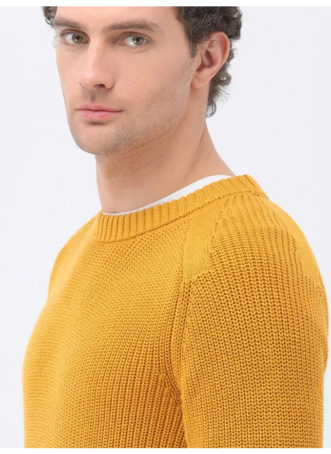 Kip Yellow Crew Neck Cotton Blend Knitwear