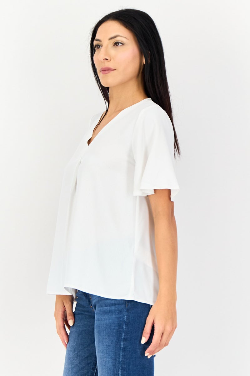 Threadbare Women V-Neck Flutter Sleeves Plain Top, White - Image 4
