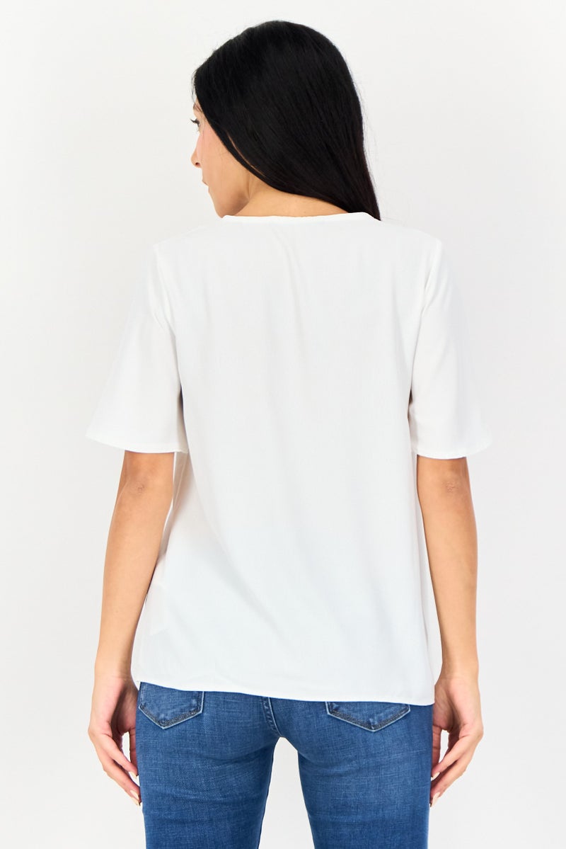 Threadbare Women V-Neck Flutter Sleeves Plain Top, White - Image 3