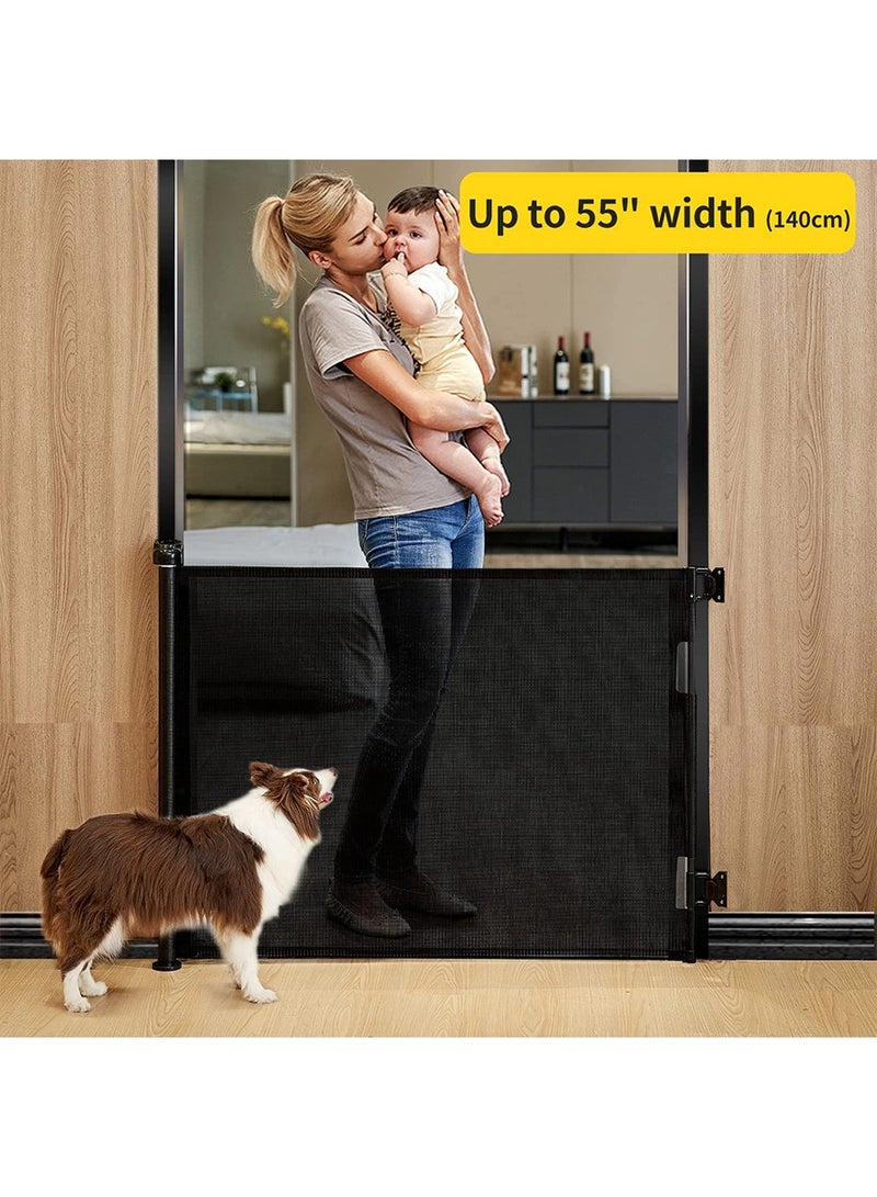 LEFAFA Retractable Baby Gate for Stairs, Extends up to 140cm Wide Mesh Dog Gate for Doorways, 86cm Tall Safety Child Safety Gate for Doorways, Stairs, Hallways, Indoor Outdoor(Black) - Image 2