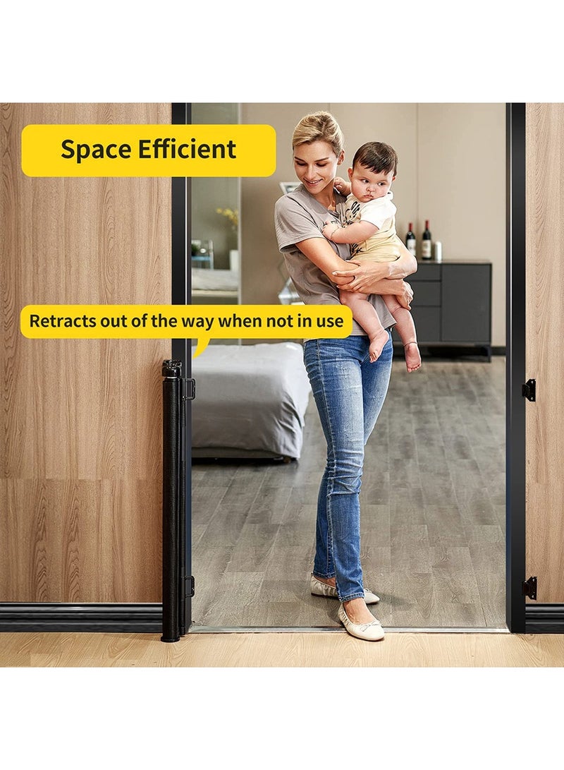 LEFAFA Retractable Baby Gate for Stairs, Extends up to 140cm Wide Mesh Dog Gate for Doorways, 86cm Tall Safety Child Safety Gate for Doorways, Stairs, Hallways, Indoor Outdoor(Black) - Image 4