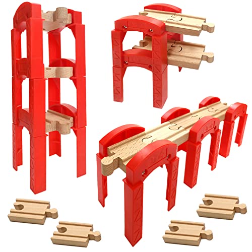 OrgMemory Wooden Train Bridges, Bridge Support, Wooden Train Track Accessories, Train Tracks Compatible with All Major Brands, Wood Toys for Girls & Boys - Image 3