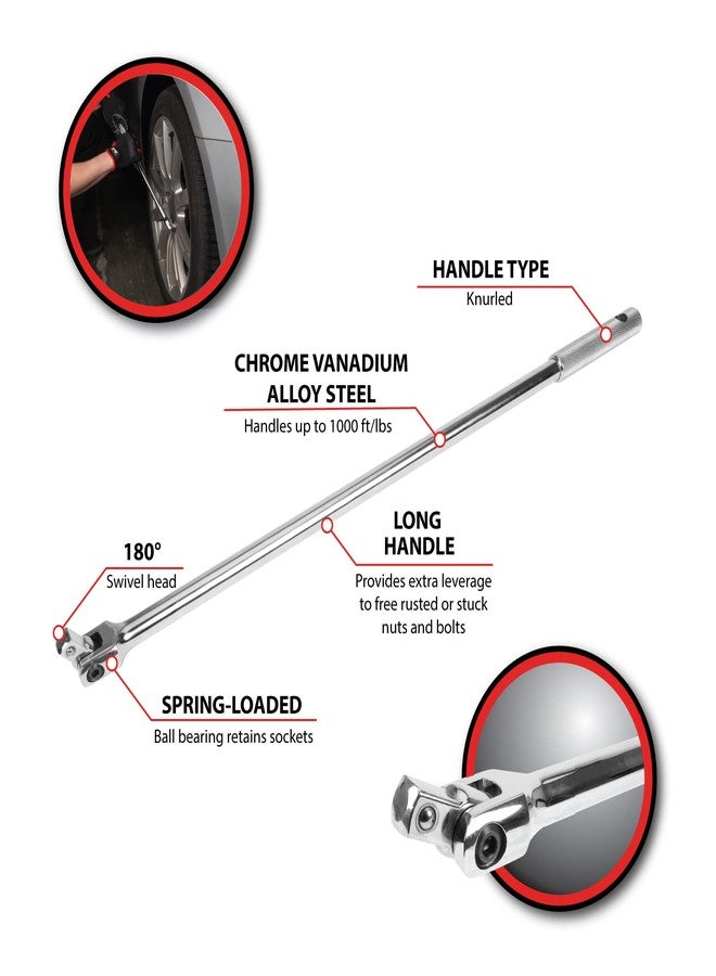 بيرفورمانس تول أداة يدوية لتحسين المنزل بمقبض مرن من Performance Tool W32121، مقاس 1/2 بوصة، فضية، 24 بوصة - Image 2