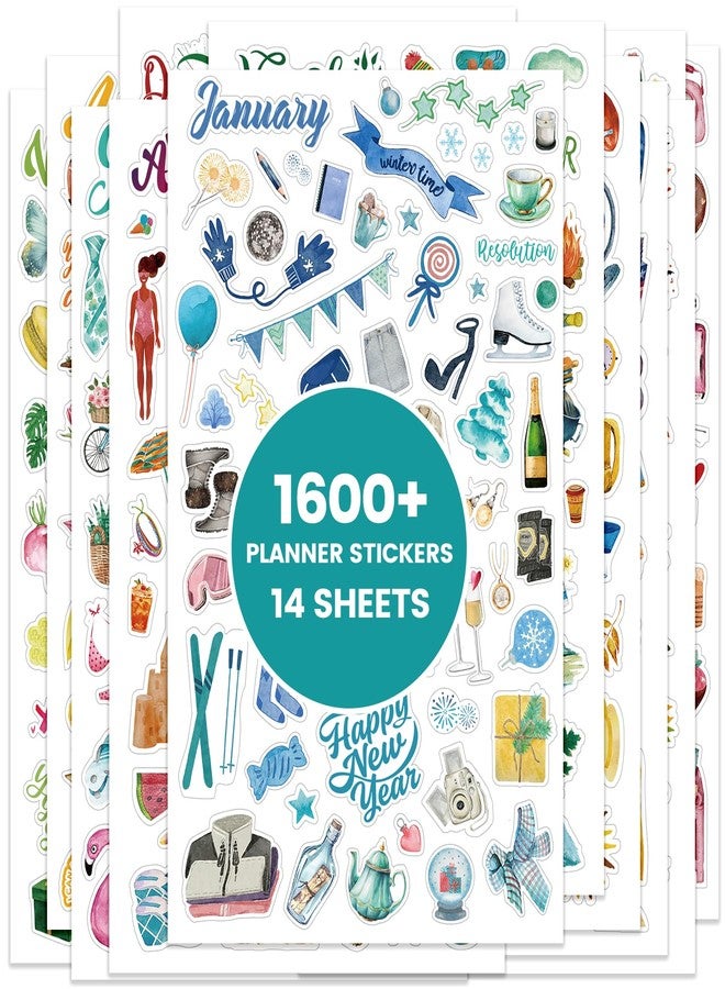 Shoparr Planner Stickers - 12 Monthly Calendar Stickers for Celebrations, Office Accessories for Women, Planner Sticker for Festival Events, Holidays (14 Sheets, 1500+ Sticker Per Pack) - Image 1