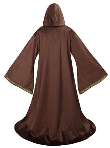 TOONRAIN Velvet Wizard Hooded Robe for Adult, Medieval Cape Renaissance Cloak for Men Women Halloween Costume(brown,150cm) - Image 3