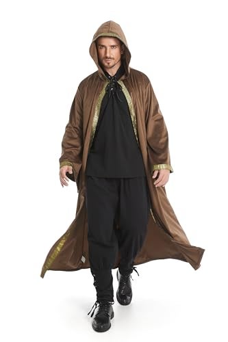 TOONRAIN Velvet Wizard Hooded Robe for Adult, Medieval Cape Renaissance Cloak for Men Women Halloween Costume(brown,150cm) - Image 5