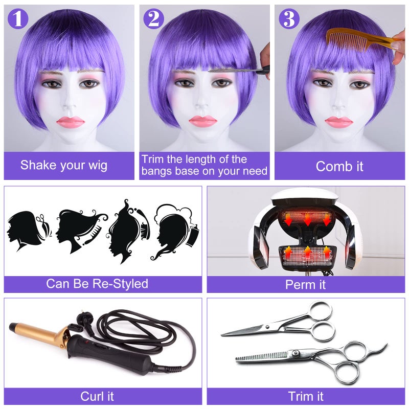 PLULON 14 Pieces Colorful Wigs, Party Wigs and Sunglass Set, Neon Short Bob Wig Sunglass Pack Costume Colorful Cosplay Wig Daily Party Hairpieces Bachelorette Halloween Costume - Image 3