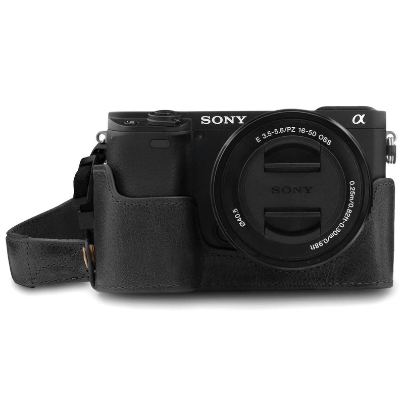 MegaGear MG1641 Ever Ready Genuine Leather Camera Half Case compatible with Sony Alpha A6100 A6400 Black - Image 2