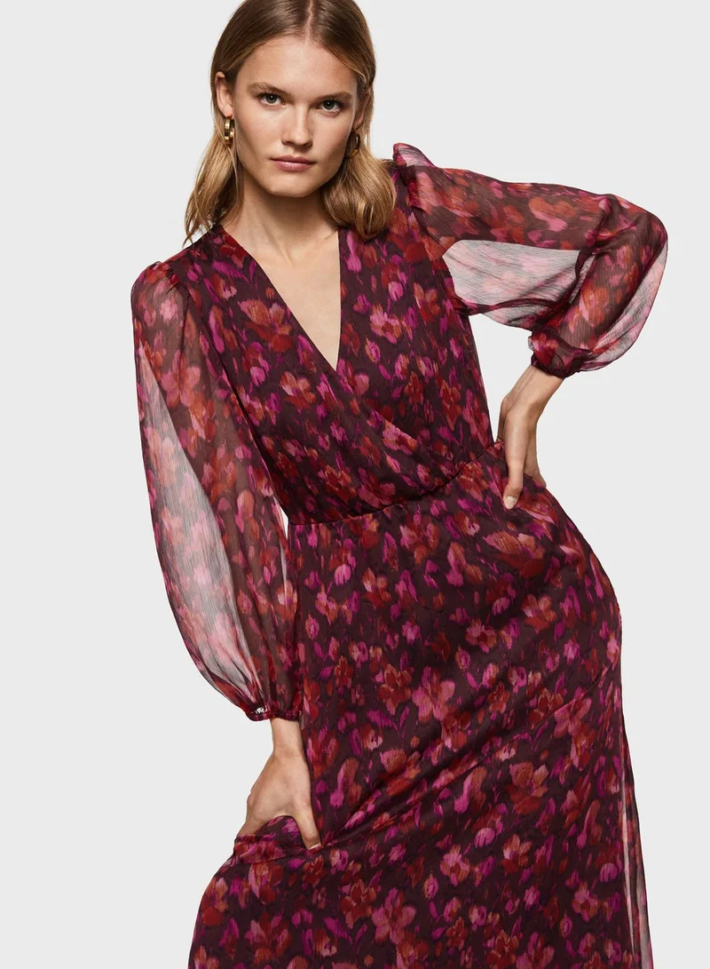 MANGO Puff Sleeve Asymmetrical Hem Dress