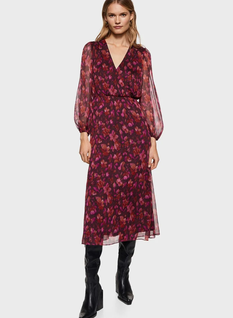 MANGO Puff Sleeve Asymmetrical Hem Dress