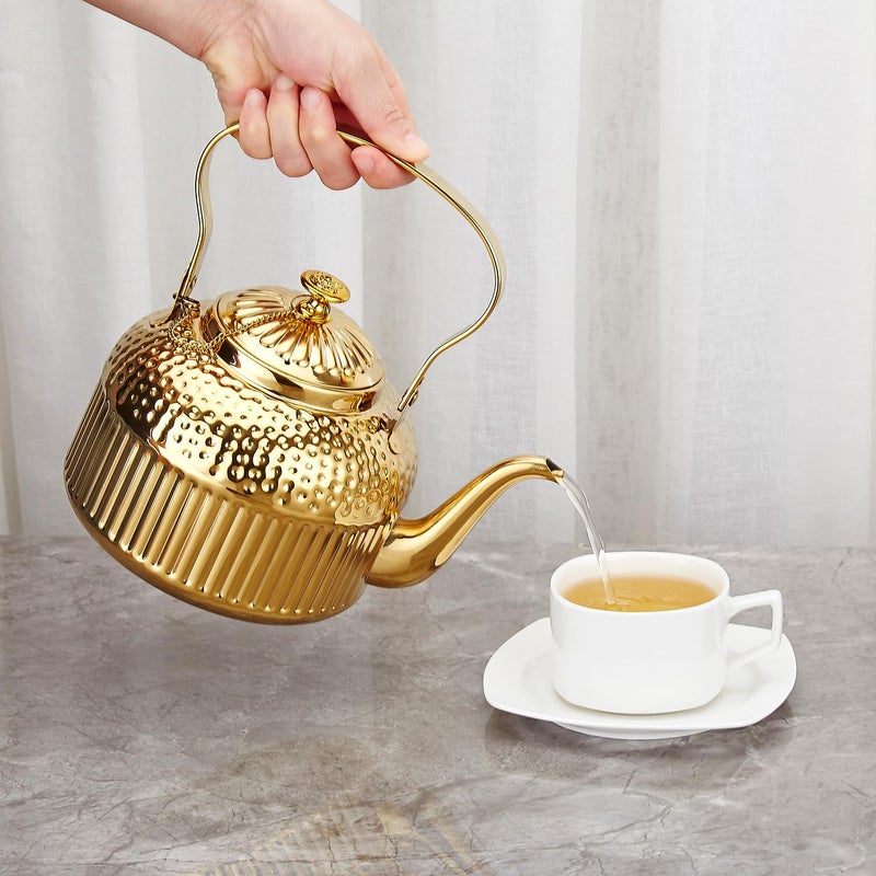 SANQIAHOME Antique 1.4L (45 Oz) Stainless Steel Teapot with Infuser Gold - Image 3