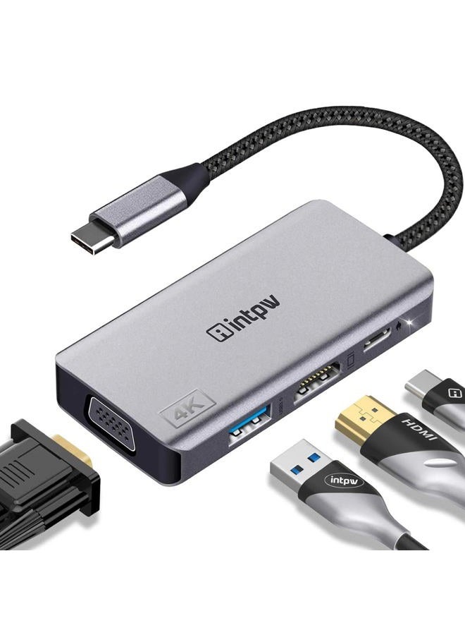 intpw USB 3.1 Type-C to HDMI VGA Adapter with Thunderbolt 3 Port - Space Grey - Image 1