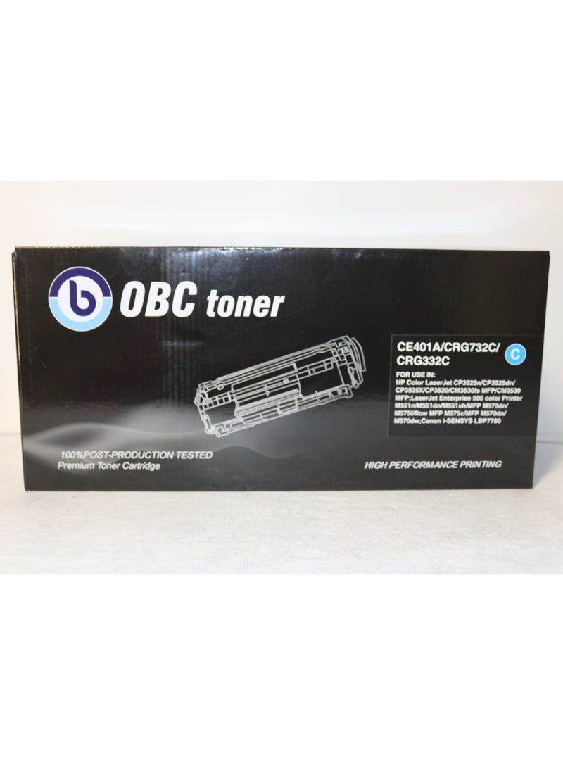 او بي سي خرطوشة حبر ليزر سماوي  متوافقة من OBC  بديلة لـ HP CE401A – 507A و Canon CRG-732C / CRG-332  طباعة حتى 6000 صفحة بألوان زاهية وجودة طباعة احترافية - Image 1