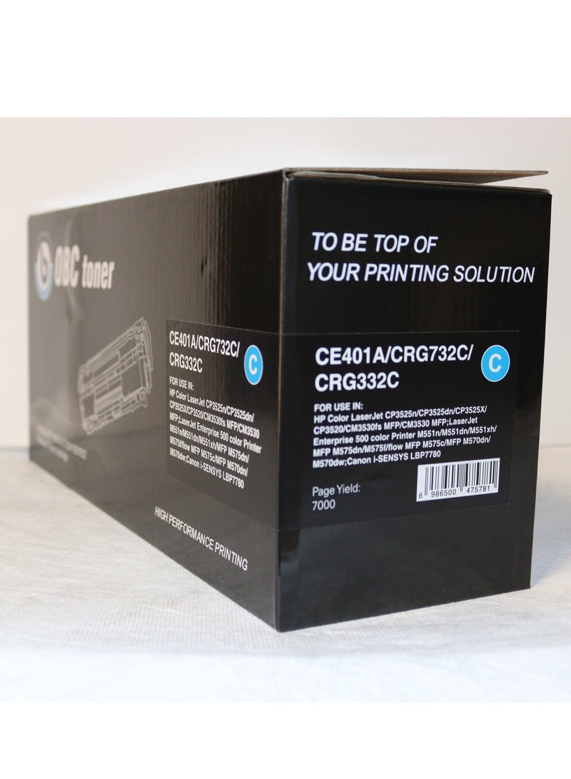 او بي سي خرطوشة حبر ليزر سماوي  متوافقة من OBC  بديلة لـ HP CE401A – 507A و Canon CRG-732C / CRG-332  طباعة حتى 6000 صفحة بألوان زاهية وجودة طباعة احترافية - Image 3