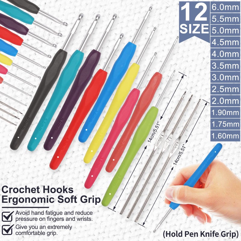 XSEINO Crochet Kit with Step-by-Step Video Tutorialsï¼ŒPremium Bundle Includes 12 Roll x50Yard Acrylic Yarn Balls, 12 Crochet Hooks, Crochet Bag and All Accessories Kit, Crochet Kit for Beginners - Image 3