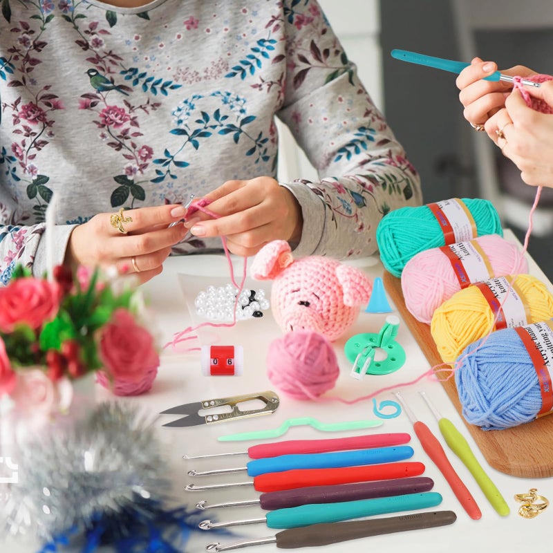 XSEINO Crochet Kit with Step-by-Step Video Tutorialsï¼ŒPremium Bundle Includes 12 Roll x50Yard Acrylic Yarn Balls, 12 Crochet Hooks, Crochet Bag and All Accessories Kit, Crochet Kit for Beginners - Image 5