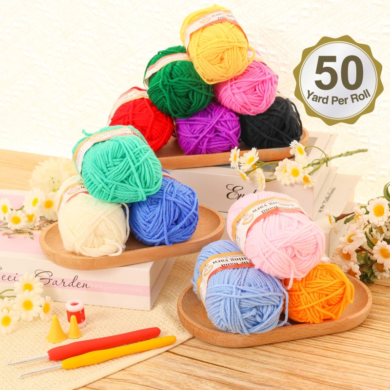 XSEINO Crochet Kit with Step-by-Step Video Tutorialsï¼ŒPremium Bundle Includes 12 Roll x50Yard Acrylic Yarn Balls, 12 Crochet Hooks, Crochet Bag and All Accessories Kit, Crochet Kit for Beginners - Image 4