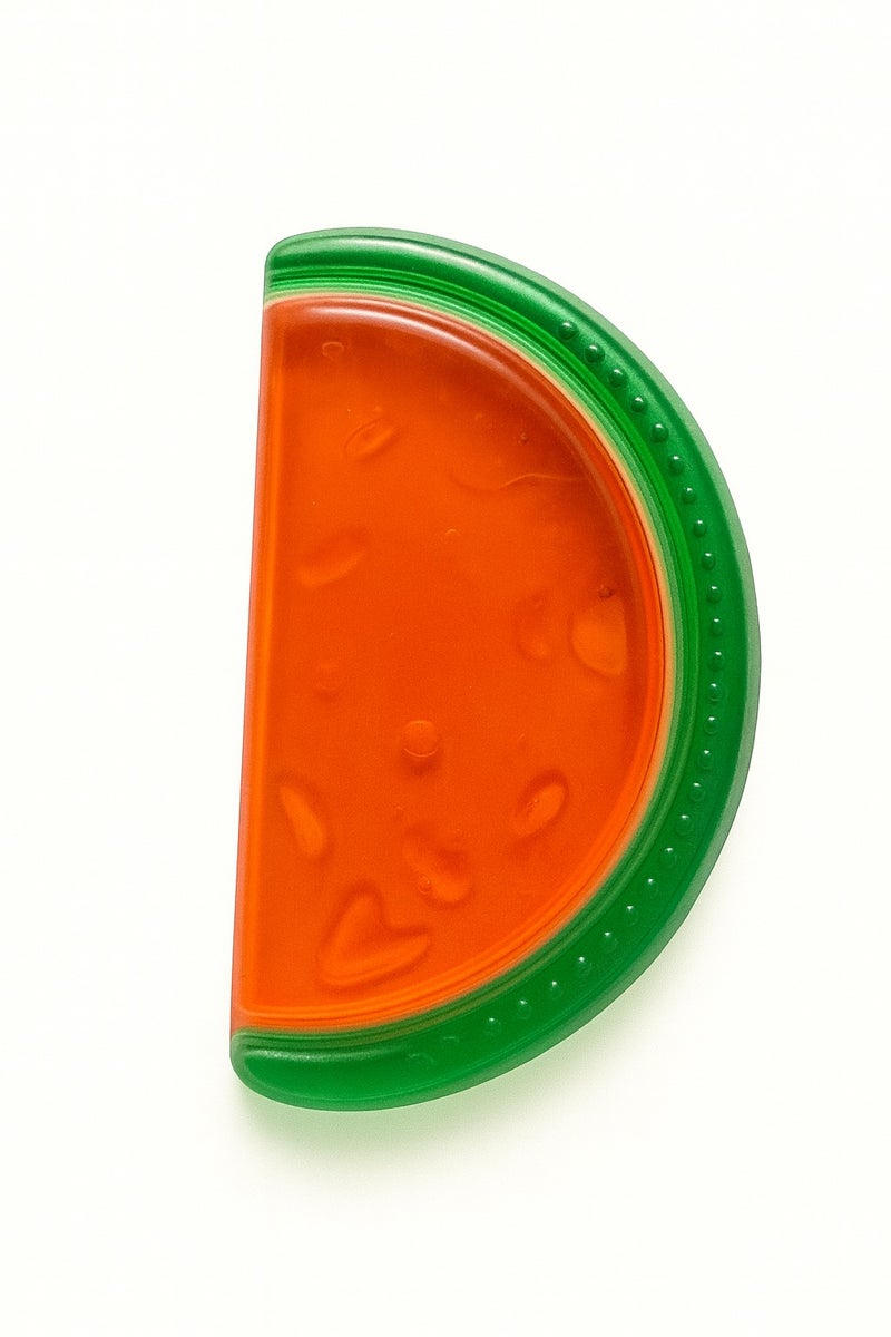 Watermelon Teether Toy – Green & Red, Soft & Safe for Babies (3m+) 