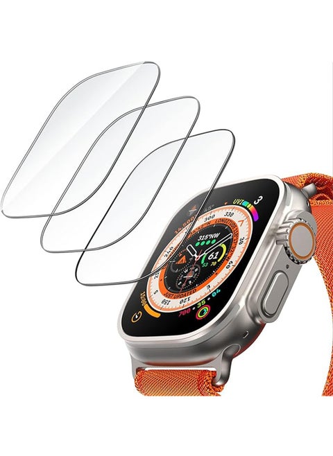 Tempered Glass Screen Protector for Apple Watch Ultra/Ultra 2 - 3 Pack Anti-scratch Protective Full Coverage Waterproof Bubble-Free HD 9H Clear Film for Watch Display Screen Accessories 49mm