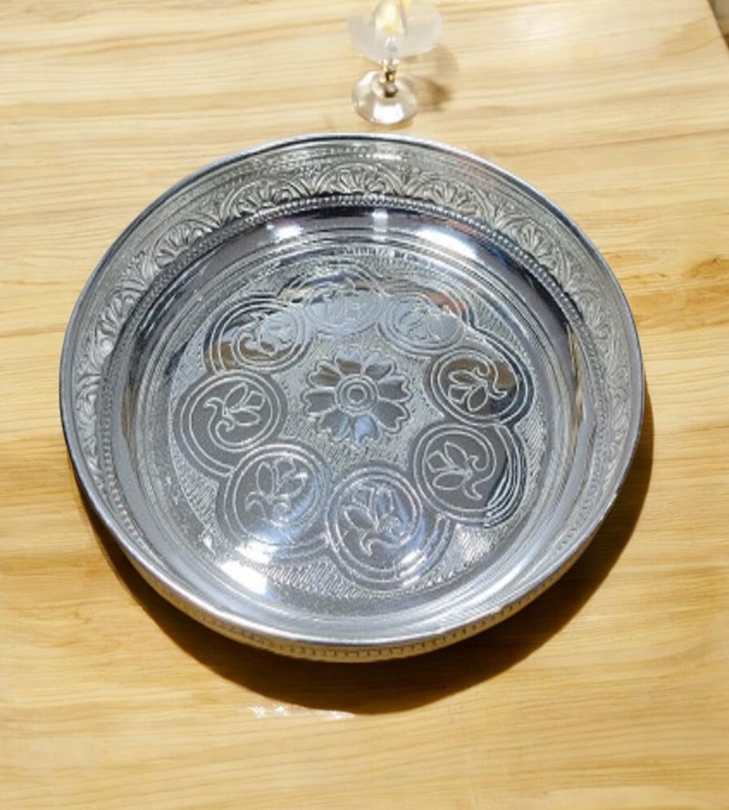 Sigaram Germaan Silver 7 Inch Floral Design Plate with Stand for Home Pooja Decore K4483 - Image 2