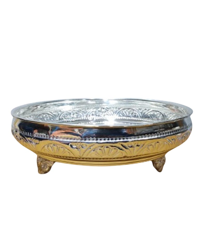 Sigaram Germaan Silver 7 Inch Floral Design Plate with Stand for Home Pooja Decore K4483 - Image 1