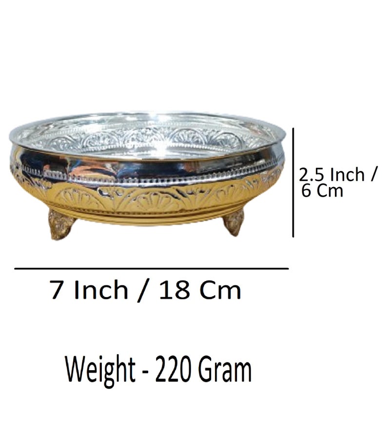 Sigaram Germaan Silver 7 Inch Floral Design Plate with Stand for Home Pooja Decore K4483 - Image 4
