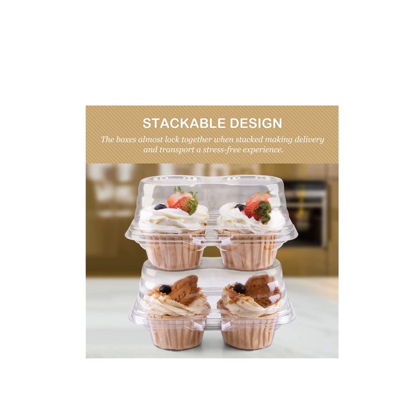 SOLARAE Cupcake Boxes 2 Cavity -25 packs -Stackable Regular Cupcake Carrier Holder, Thicker Clear Cupcake Boxes, Non-slip High Topping Cupcake Containers for Cupcakes, Muffins (2 cavity) - Image 2