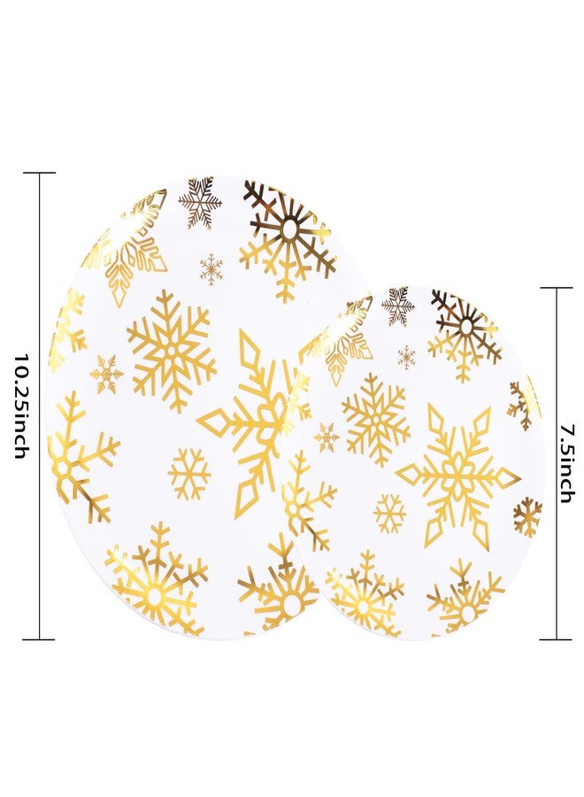 WDF 50 Pieces Plastic Christmas Plates - White and Gold Plates with Snowflake include 25 Dinner Plates, 25 Salad Plates - Disposable Gold Plastic Plates for Christmas Party, Winter - Image 3