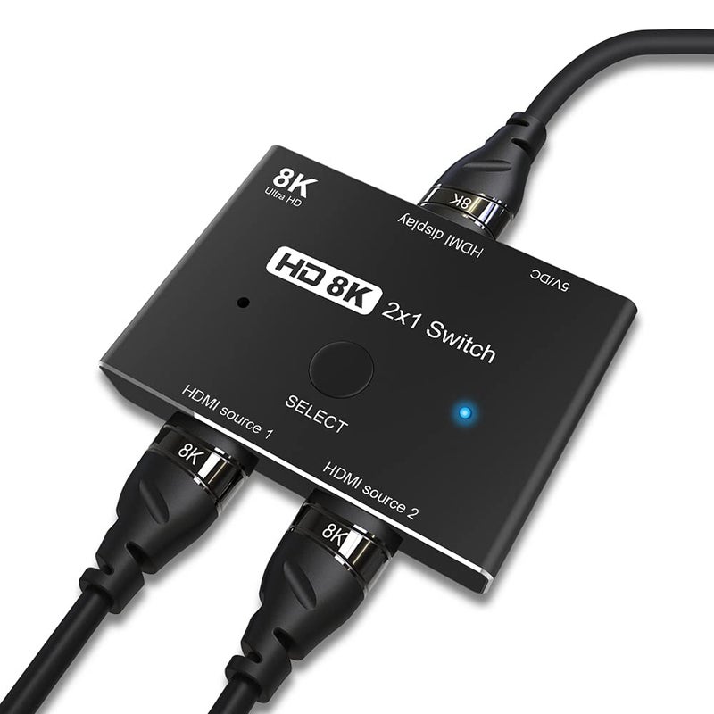 CABLEDECONN HDMI 2.1 Ultra HD 8K High Speed 48Gbps Directional Switch Adapter 2in 1out 8K@60Hz 4K@120Hz Converter Compatible with XBOX PS5 Projectors Monitors - Image 1
