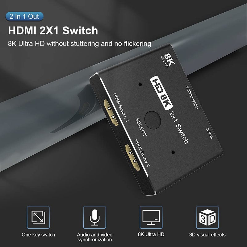 CABLEDECONN HDMI 2.1 Ultra HD 8K High Speed 48Gbps Directional Switch Adapter 2in 1out 8K@60Hz 4K@120Hz Converter Compatible with XBOX PS5 Projectors Monitors - Image 2