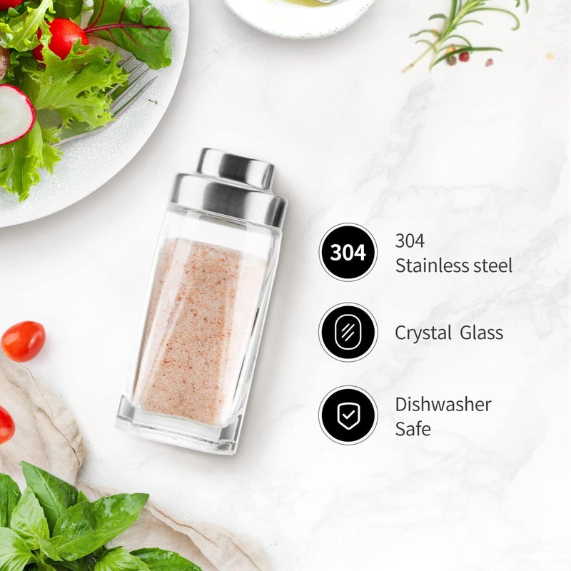 Aelga Glass Salt and Pepper Shakers Set - Aelga Salt Shaker with Stainless Steel Lid - Elegant Farmhouse Kitchen Decoration(2pcs) - Image 3