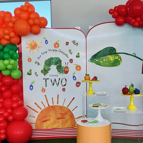 Capiont Our Very Hungry Caterpillar is Turning Two Decal - Caterpillar Themed 2nd Birthday Party Decorations for Girls Boys, Fruits and Sun Design，Balloon Arch Decor (Caterpillar Two Green) - Image 4