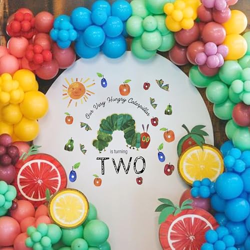 Capiont Our Very Hungry Caterpillar is Turning Two Decal - Caterpillar Themed 2nd Birthday Party Decorations for Girls Boys, Fruits and Sun Design，Balloon Arch Decor (Caterpillar Two Green) - Image 3