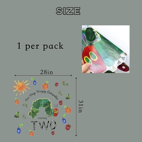 Capiont Our Very Hungry Caterpillar is Turning Two Decal - Caterpillar Themed 2nd Birthday Party Decorations for Girls Boys, Fruits and Sun Design，Balloon Arch Decor (Caterpillar Two Green) - Image 5