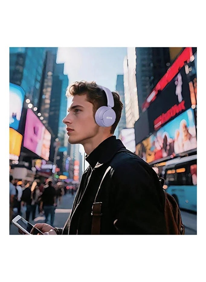 إيون سماعات رأس لاسلكية EONE Nano Beats 650 بتقنية بلوتوث 5.3، تشغيل حتى 30 ساعة، محركات صوت HD بحجم 40 مم، بيس عميق، ميكروفون مدمج، تصميم مريح فوق الأذن لون بنفسجي - Image 2