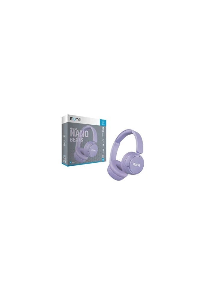 إيون سماعات رأس لاسلكية EONE Nano Beats 650 بتقنية بلوتوث 5.3، تشغيل حتى 30 ساعة، محركات صوت HD بحجم 40 مم، بيس عميق، ميكروفون مدمج، تصميم مريح فوق الأذن لون بنفسجي - Image 4