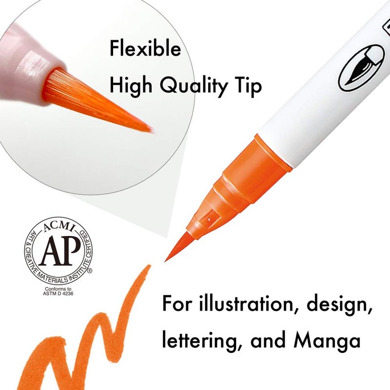 Kuretake ZIG Clean Color Real Brush Marker, 24 Colors with Flexible Brush Tips, Watercolor Pens for Painting, Drawing, Calligraphy and Brush Lettering for Artists and Beginner Painters, Made in Japan - Image 2