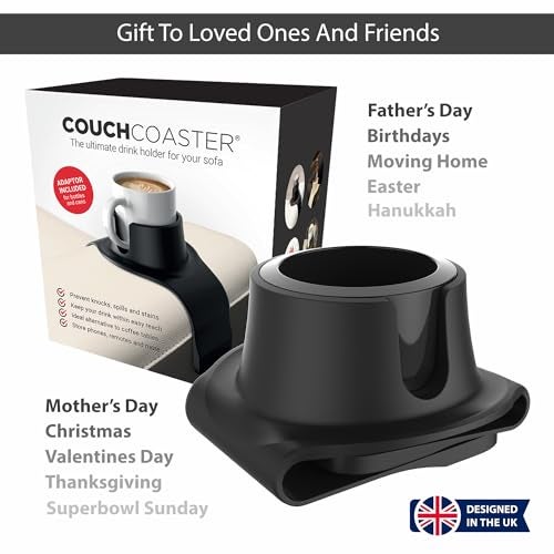 HIT PRODUCTS CouchCoaster® - Original & Patented Armrest Couch Cup Holder, Jet Black - A Weighted, Silicone, Anti Slip Coaster Stops Spills On Your Sofa, Armchair Or Recliner & Keeps Drinks in Reach - Image 5