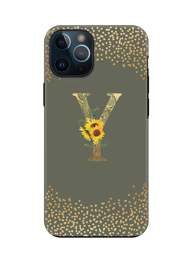 Stylizedd Monogram Tough Cover for Apple iPhone 12 Pro Max Case Custom Initials Letter Floral Mandala Pattern Tough Pro Dual Layer hybrid PC inner TPU protection Alphabet- Y (Olive Green) - Image 1