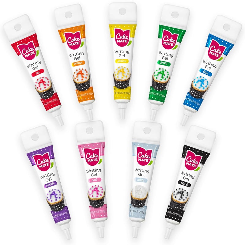 Cake Mate 9-Pack Edible Cake Writing Gels for Cake and Cookie Christmas Decorating - Easy Squeeze Gel in Vibrant Colors (0.67 oz Each) - Perfect for Cakes, Cupcakes, Cookies, and Brownies - Image 1
