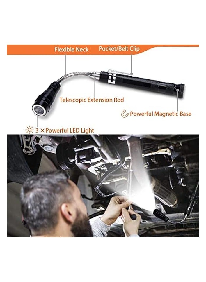 PROMASS 5PCS Magnetic Telescoping Pick-up Tool Kit with 20lb and 1.5lb Pick Up Rod, Round and Square 360 Swivel Adjustable Inspection Mirror and Telescoping Flexible LED Flashlight (Batteries Included) - Image 2